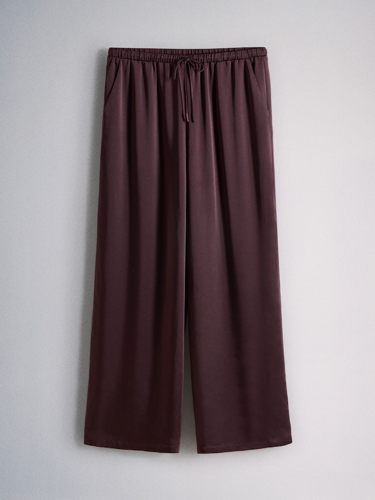 The Set 2 Pack Satin Wide Leg Tie Waist Trousers Plum/Champagne - Image 2 of 5