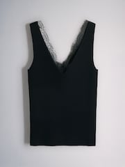 The Set 3 Pack V-Neck Lace Trim Vests Black/Chocolate Brown/Pink - Image 2 of 6