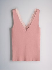 The Set 3 Pack V-Neck Lace Trim Vests Black/Chocolate Brown/Pink - Image 4 of 6