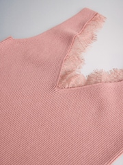 The Set 3 Pack V-Neck Lace Trim Vests Black/Chocolate Brown/Pink - Image 6 of 6