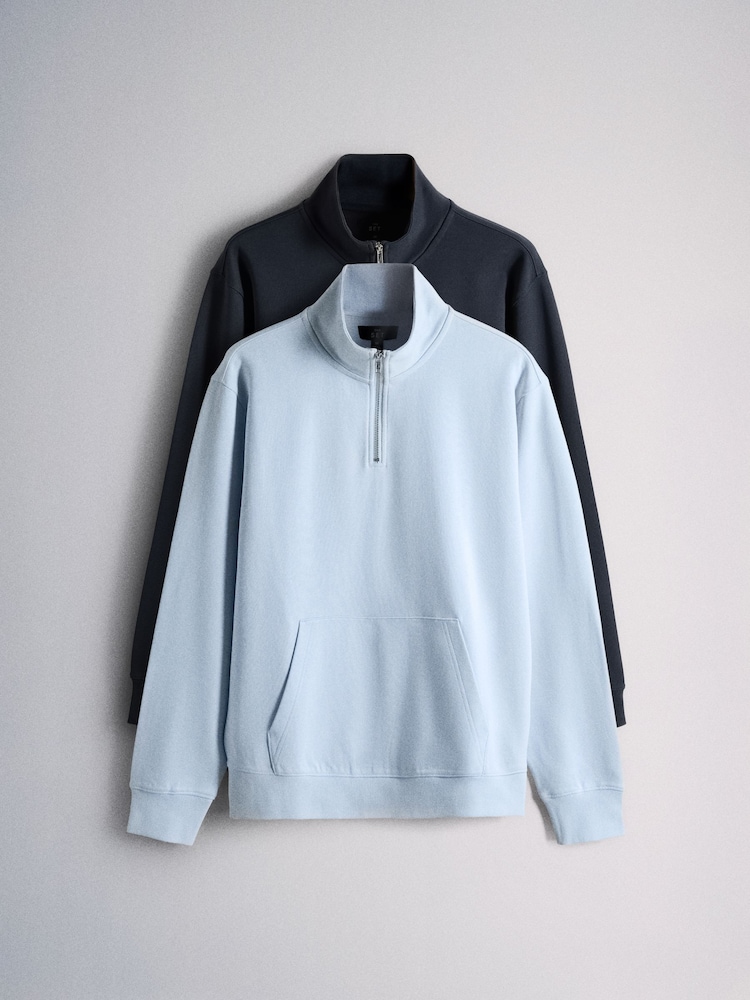 The Set 2 Pack Heavy Cotton Loopback Zip Neck Sweat Tops - 画像 2 / 8