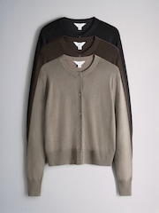 The Set 3 Pack Fine Knit Button Through Cardigans Chocolate Brown/Black/Taupe Brown - Image 1 of 6