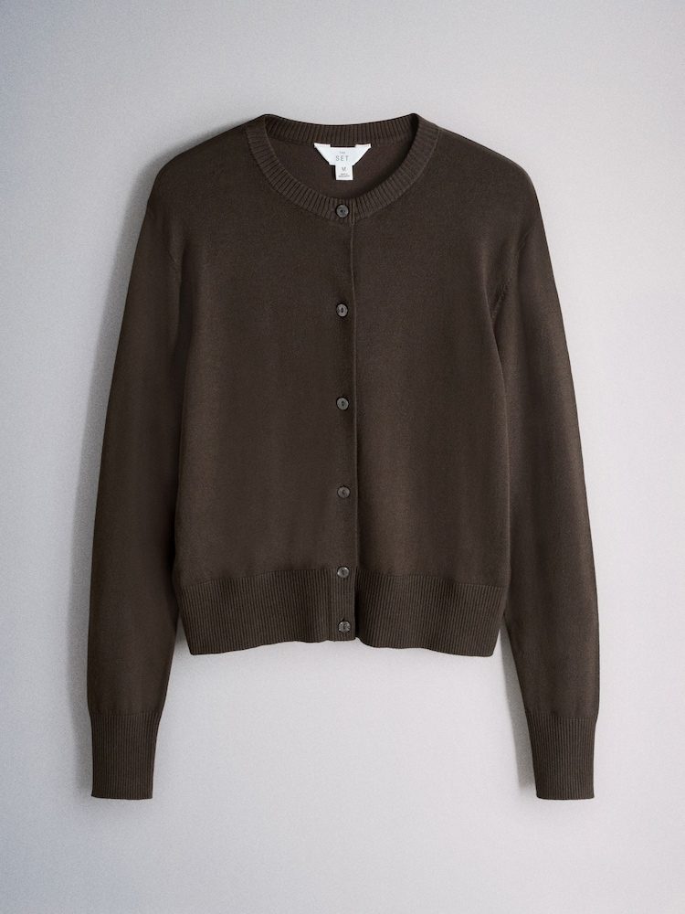 The Set 3 Pack Fine Knit Button Through Cardigans Chocolate Brown/Black/Taupe Brown - Image 2 of 6