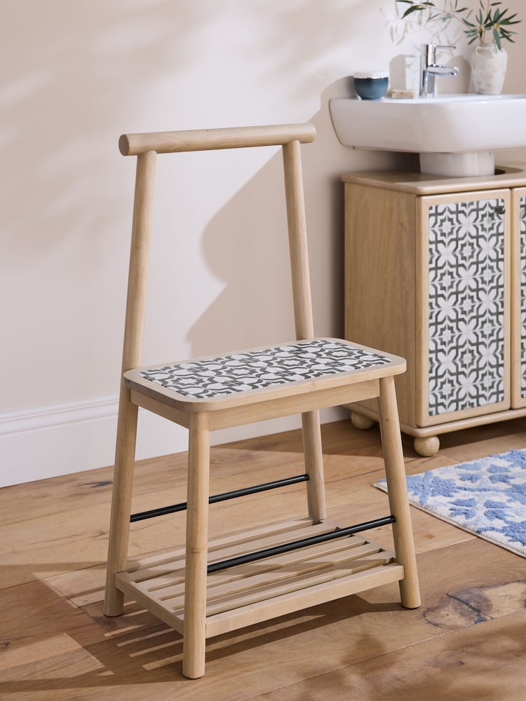 Black/White Monochrome Geo Print Towel Rail Storage Stool - Image 2 of 4