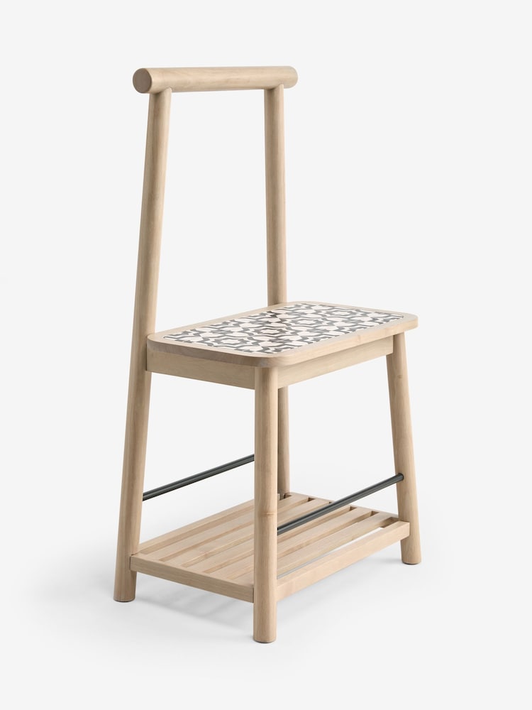 Black/White Monochrome Geo Print Towel Rail Storage Stool - Image 4 of 4