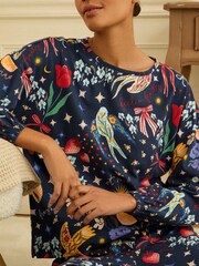 Love & Roses Navy Print Jersey Long Sleeve Pyjamas Set - Image 2 of 5
