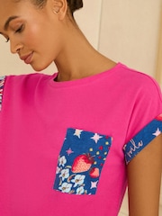Love & Roses Magenta Pink And Blue Short Sleeve Printed Bottom Jersey Pyjamas Set - Image 2 of 4