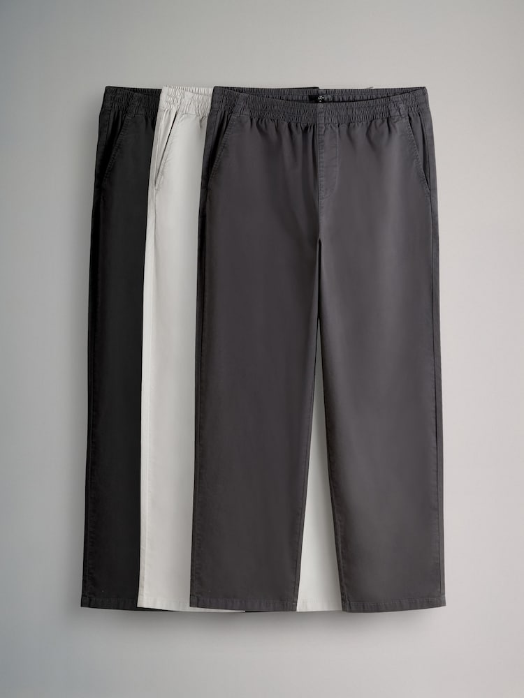 The Set 3 Pack Pull On Relaxed Fit Chinos Black/Grey/Light Grey - Image 1 of 6 The Set 3 Pack Pull On Relaxed Fit Chinos Black/Grey/Light Grey - Image 1 of 6