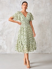 Verde - Vestido Midi de chiffon com babados Jolie Moi - Imagem 5 de 6