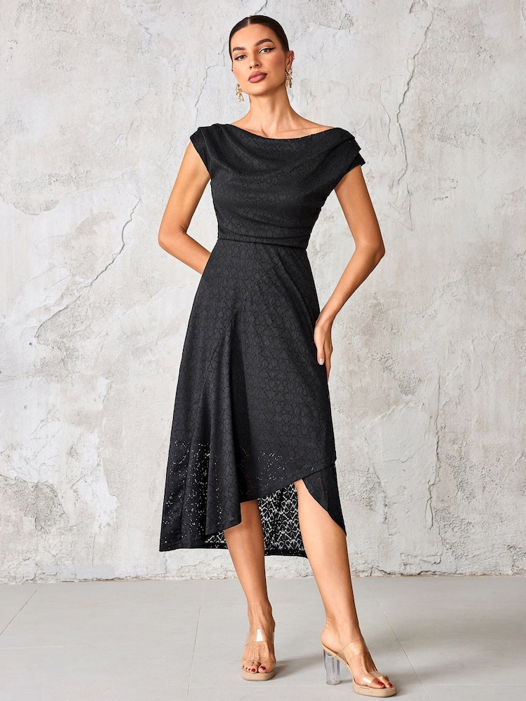 Buy Jolie Moi Black Textured Asymmetrical Draped Midaxi Dress from Next USA