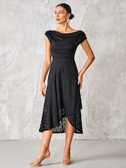 Jolie Moi Textured Asymmetrical Draped Midaxi Dress - Imagem 6 de 6