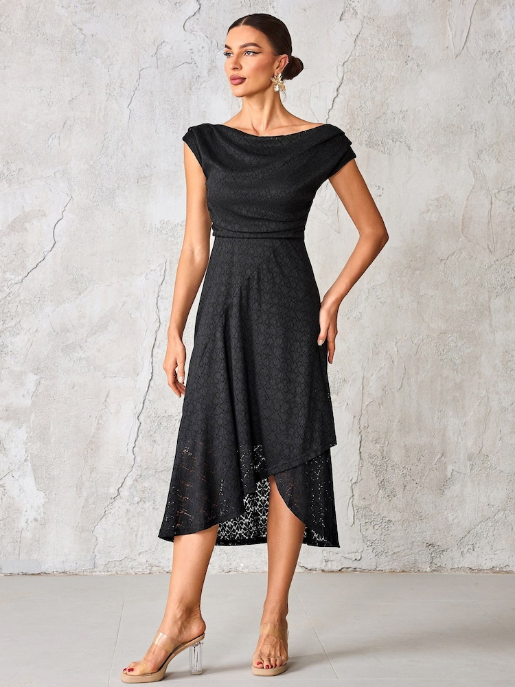 Jolie Moi Textured Asymmetrical Draped Midaxi Dress - Imagem 6 de 6