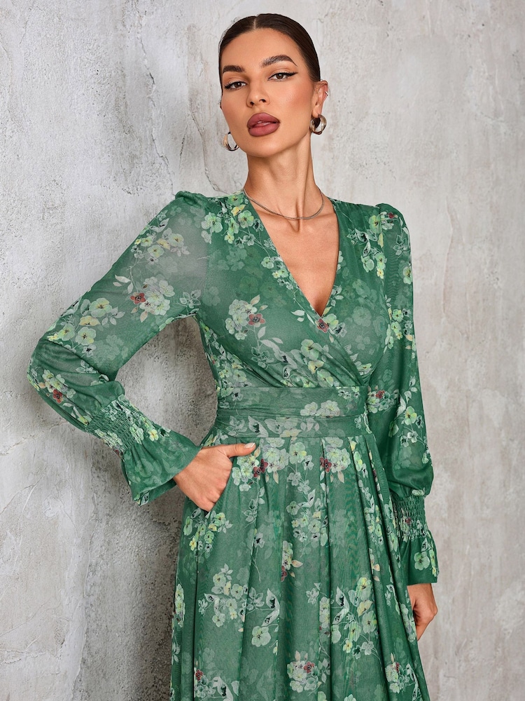 Buy Jolie Moi Green Long Sleeve Mesh Maxi Dress from Next USA