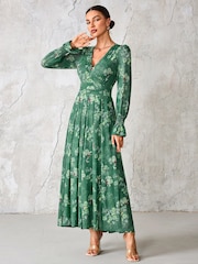 Jolie Moi Green Long Sleeve Mesh Maxi Dress - Image 4 of 6