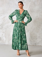 Jolie Moi Green Long Sleeve Mesh Maxi Dress - Image 5 of 6