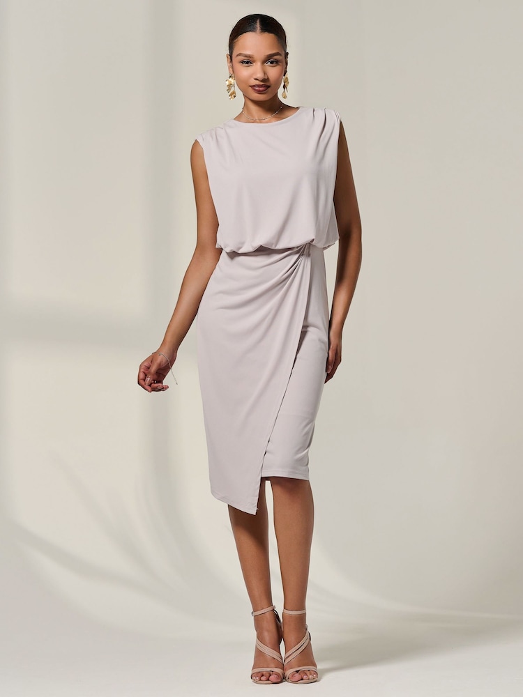 Jolie Moi Natural Jersey Draped Wrap Skirt Midi Dress - Image 1 of 6