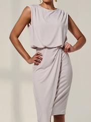 Jolie Moi Natural Jersey Draped Wrap Skirt Midi Dress - Image 3 of 6