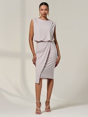 Jolie Moi Natural Jersey Draped Wrap Skirt Midi Dress - Image 5 of 6