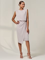 Jolie Moi Natural Jersey Draped Wrap Skirt Midi Dress - Image 6 of 6