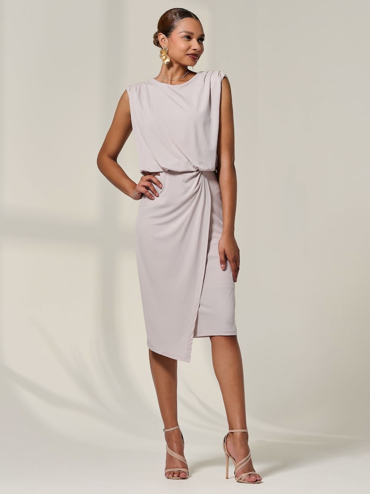 Jolie Moi Natural Jersey Draped Wrap Skirt Midi Dress - Image 6 of 6