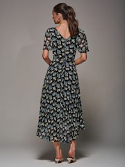 Jolie Moi Black Floral Print Chiffon V-Neck Midaxi Dress - Image 2 of 6