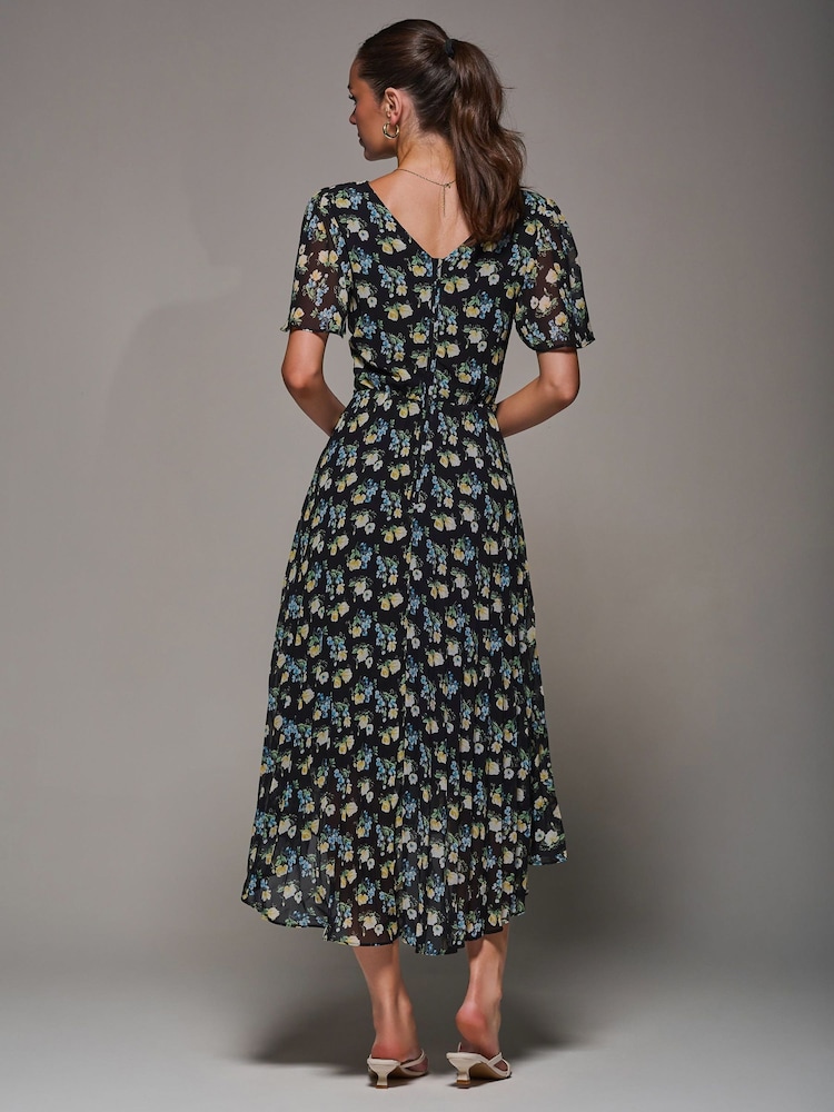 Jolie Moi Black Floral Print Chiffon V-Neck Midaxi Dress - Image 2 of 6