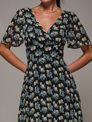 Jolie Moi Black Floral Print Chiffon V-Neck Midaxi Dress - Image 3 of 6
