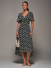 Jolie Moi Black Floral Print Chiffon V-Neck Midaxi Dress - Image 4 of 6