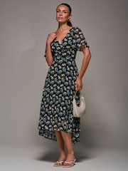 Jolie Moi Black Floral Print Chiffon V-Neck Midaxi Dress - Image 6 of 6