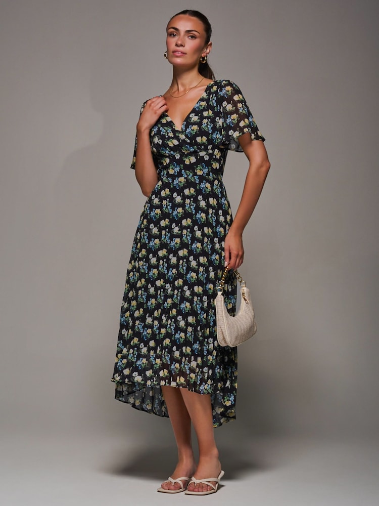Jolie Moi Black Floral Print Chiffon V-Neck Midaxi Dress - Image 6 of 6