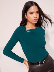 Friends Like These Teal Blue Long Sleeve Buckle Hardware Top - Image 1 of 5
