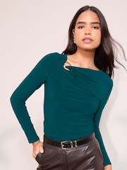 Friends Like These Teal Blue Long Sleeve Buckle Hardware Top - Image 3 of 5
