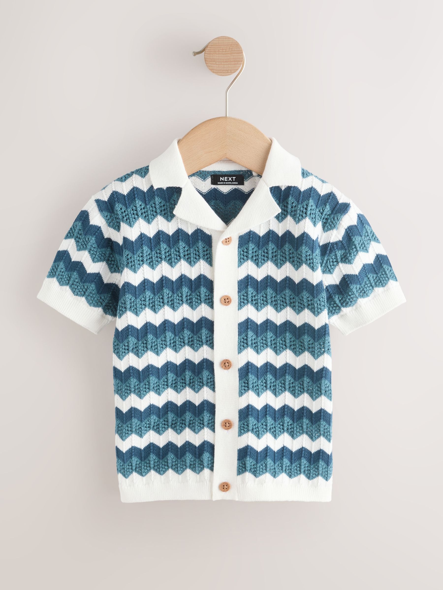 Buy Blue/White Zig Zag Knitted Revere Collar Polo Shirt (3mths