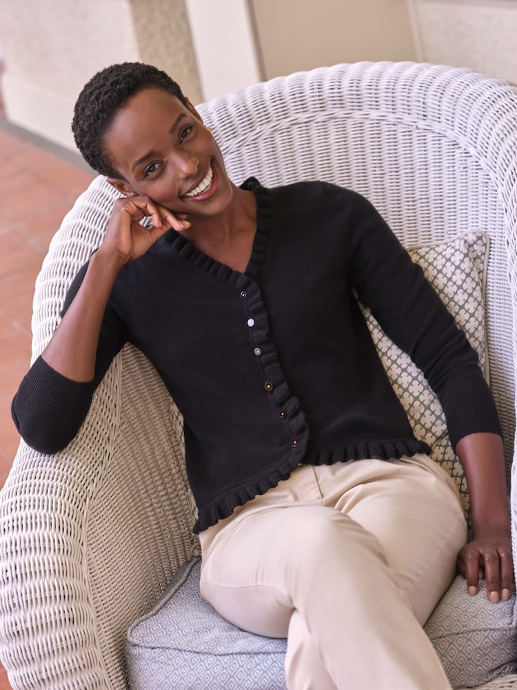 Pure Collection Cashmere Slim Fit Long Sleeve Ruffle Cardigan - Image 1 of 3