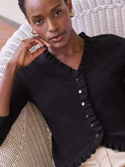 Pure Collection Cashmere Slim Fit Long Sleeve Ruffle Cardigan - Image 3 of 3