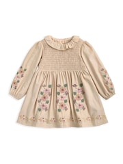 Mamas & Papas Embroidered Cord Brown Dress with Frill Neck - Image 2 of 3