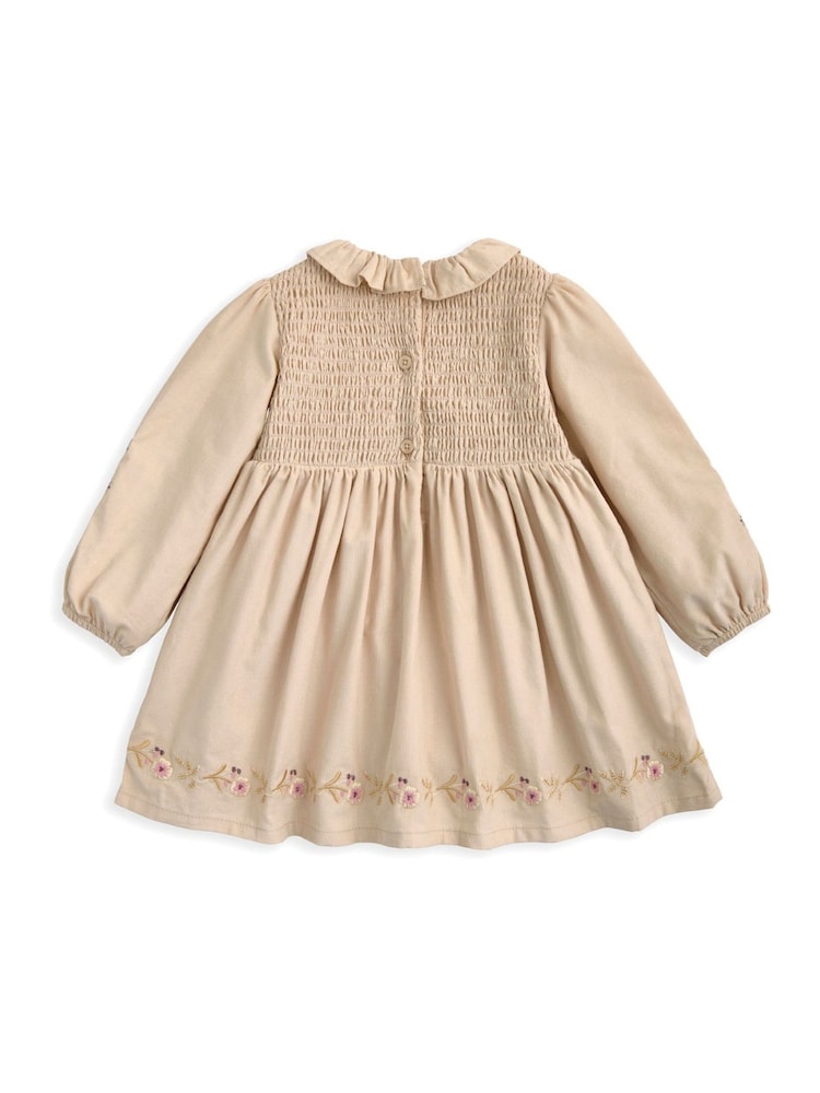 Mamas & Papas Embroidered Cord Brown Dress with Frill Neck - Image 3 of 3