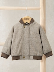 Mamas & Papas Herringbone Brown Bomber Jacket - Image 1 of 3