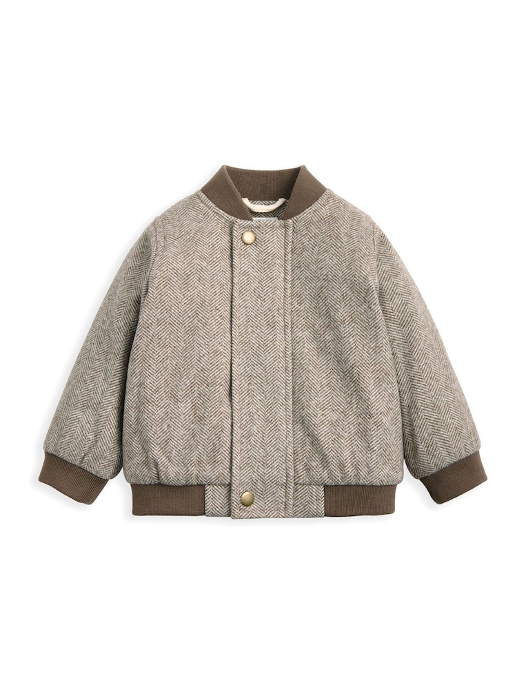 Mamas & Papas Herringbone Brown Bomber Jacket - Image 2 of 3 Mamas & Papas Herringbone Brown Bomber Jacket - Image 2 of 3