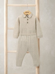 Mamas & Papas Knit Polo Brown Bodysuit & Bottoms Set - Image 1 of 4