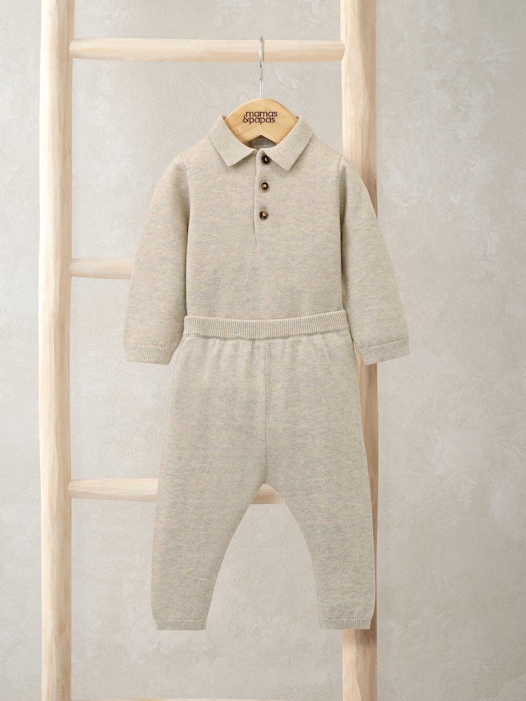 Mamas & Papas Knit Polo Brown Bodysuit & Bottoms Set - Image 1 of 4 Mamas & Papas Knit Polo Brown Bodysuit & Bottoms Set - Image 1 of 4