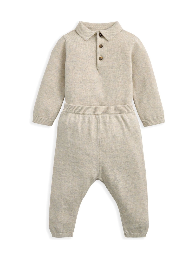 Mamas & Papas Knit Polo Brown Bodysuit & Bottoms Set - Image 2 of 4 Mamas & Papas Knit Polo Brown Bodysuit & Bottoms Set - Image 2 of 4