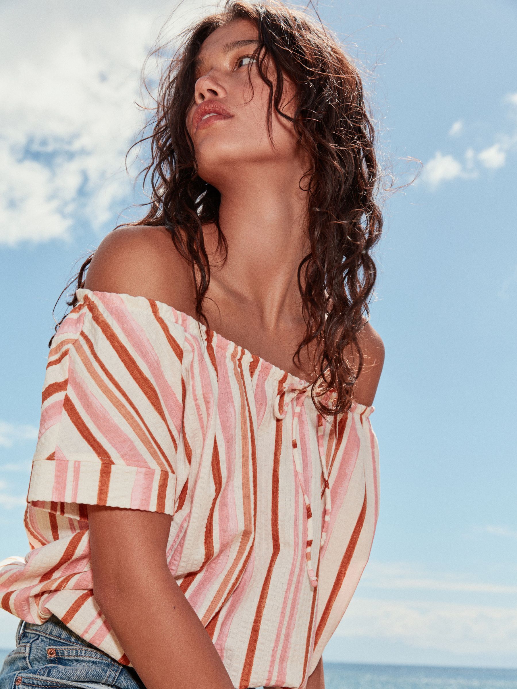 Buy Pink/Red Stripe Short Sleeve Bubblehem Scoop Neck T-Shirt from