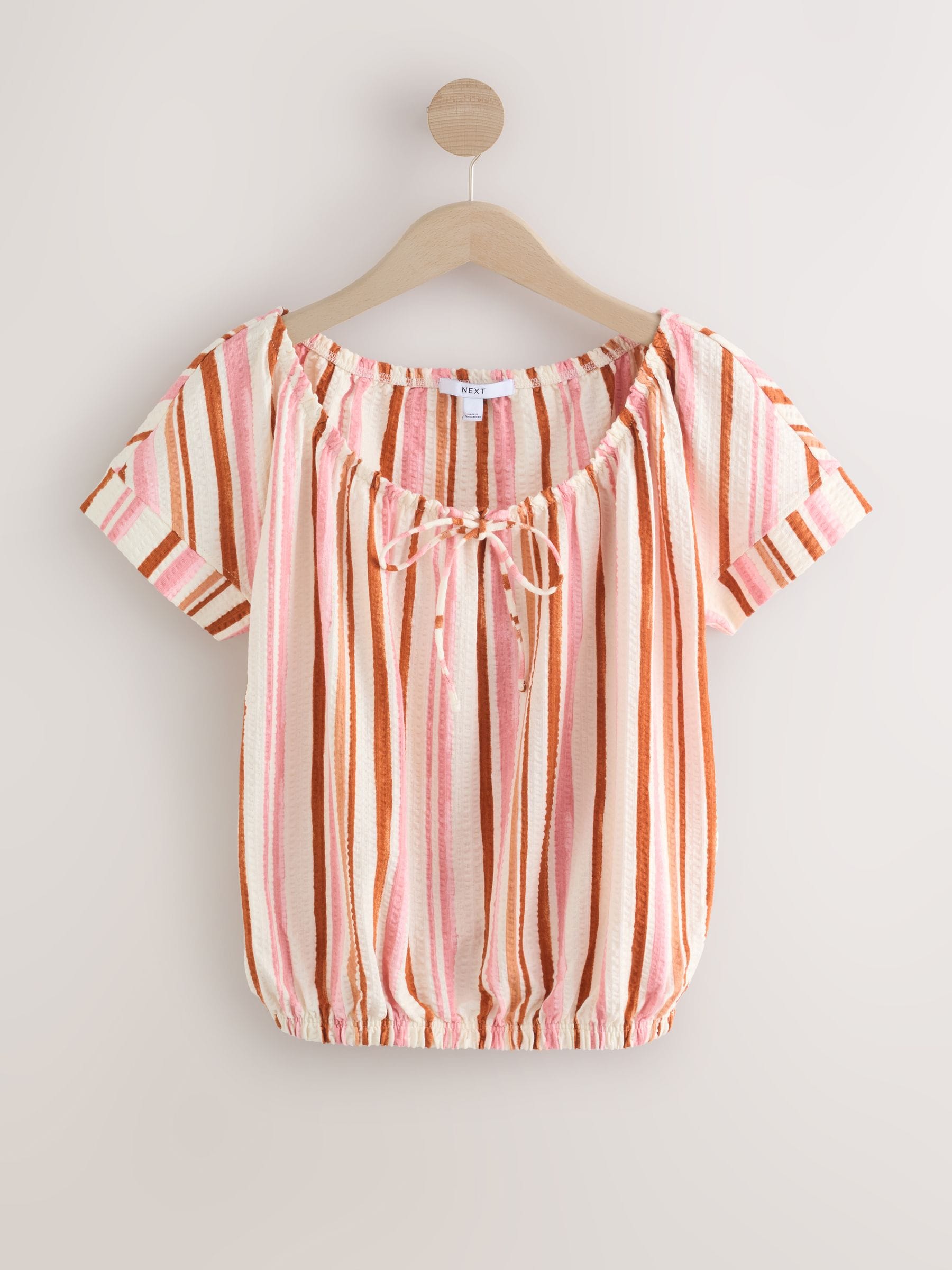 Buy Pink/Red Stripe Short Sleeve Bubblehem Scoop Neck T-Shirt from