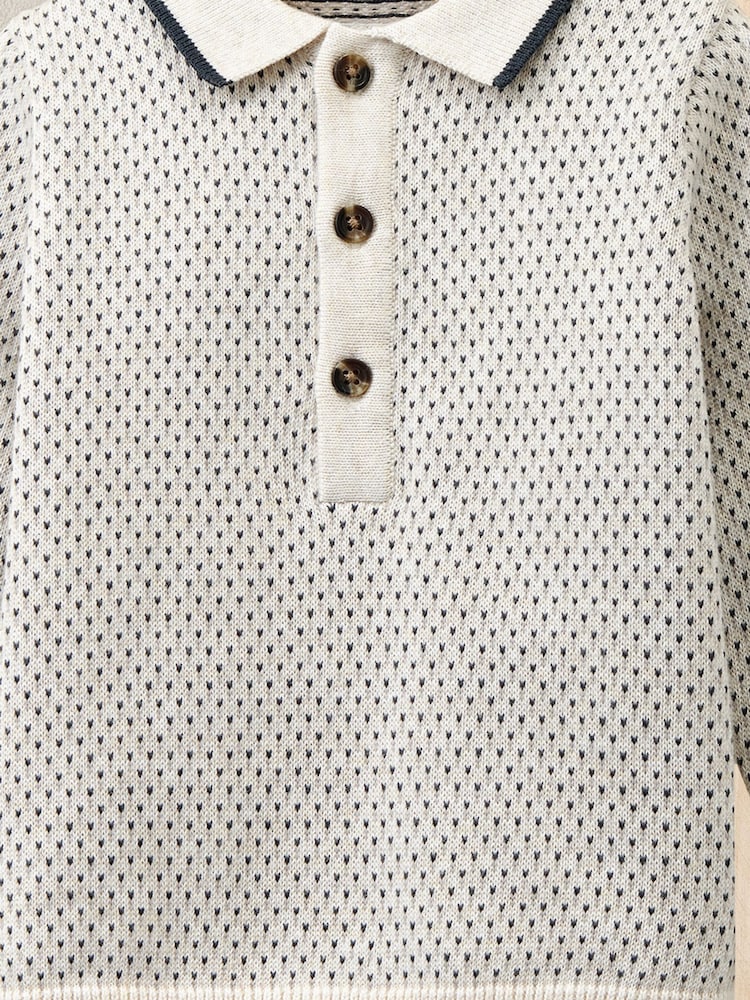 Mamas & Papas Cream Long Sleeve Jacquard Knitted Polo Top - Image 3 of 3 Mamas & Papas Cream Long Sleeve Jacquard Knitted Polo Top - Image 3 of 3