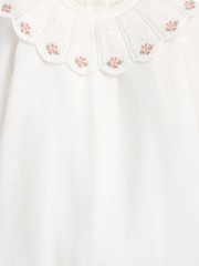 Mamas & Papas White Embroidered Scallop Collar Romper with Frill Trim - Image 2 of 2