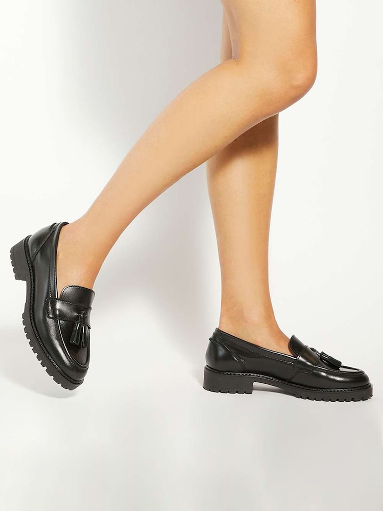 Dune London Black Gracelyn Cleated Tassel Loafers - Image 1 of 6 Dune London Black Gracelyn Cleated Tassel Loafers - Image 1 of 6