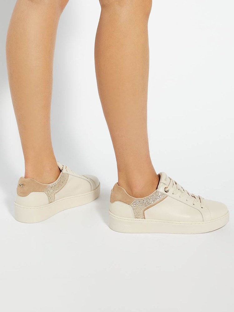 Dune London Cream Elli Material Mix Cupsole Flatform Trainers - Image 1 of 6