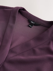Plum Purple V-Neck Short Sleeved Tie Waist Top - Image 8 of 9