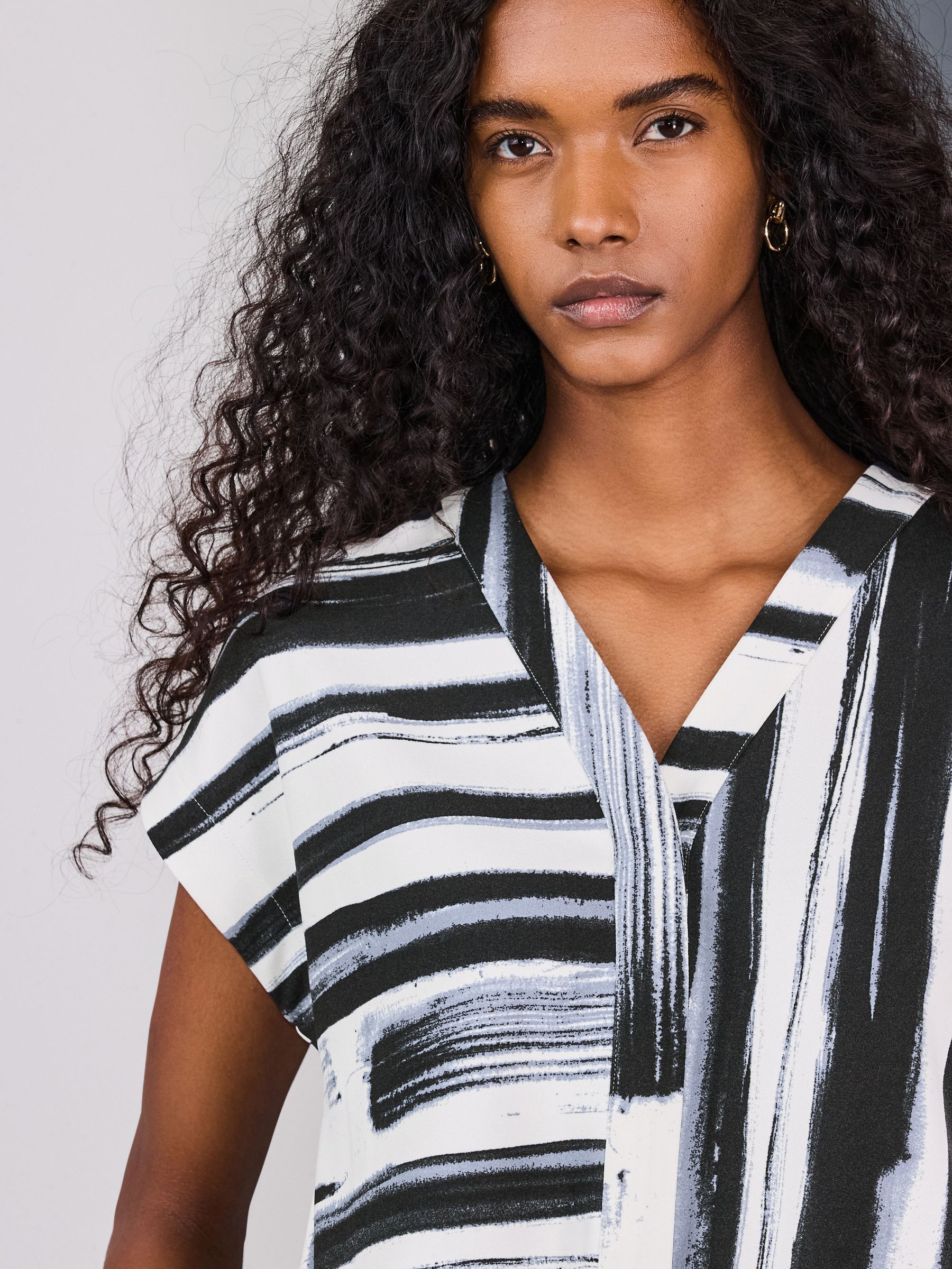 Buy Navy Blue/Black Stripe V-Neck Short Sleeved Tie Waist Top from
